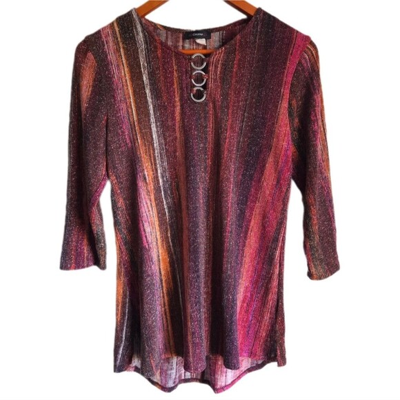 Cocomo Glitter Tunic Blouse Womens Medium Striped Keyhole Fairy Grunge Boho Knit - Picture 3 of 9